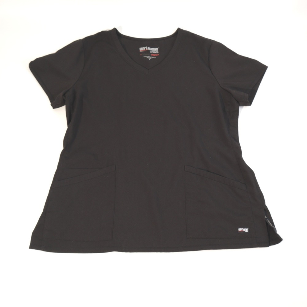Greys Anatomy by Barco Womens Spandex Stretch V-Neck Scrub Top Black Large